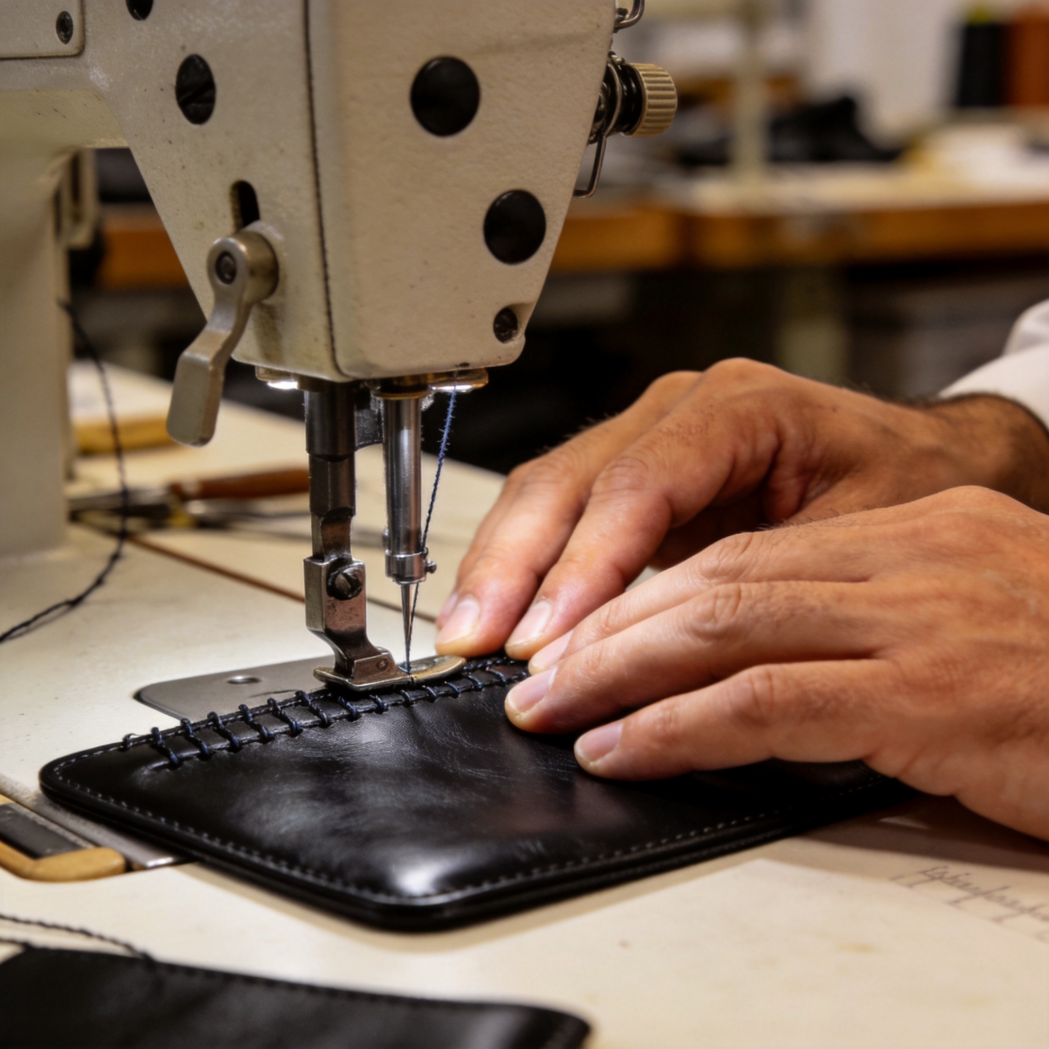 Artisan craftsmanship — hand-stitching Italian leather