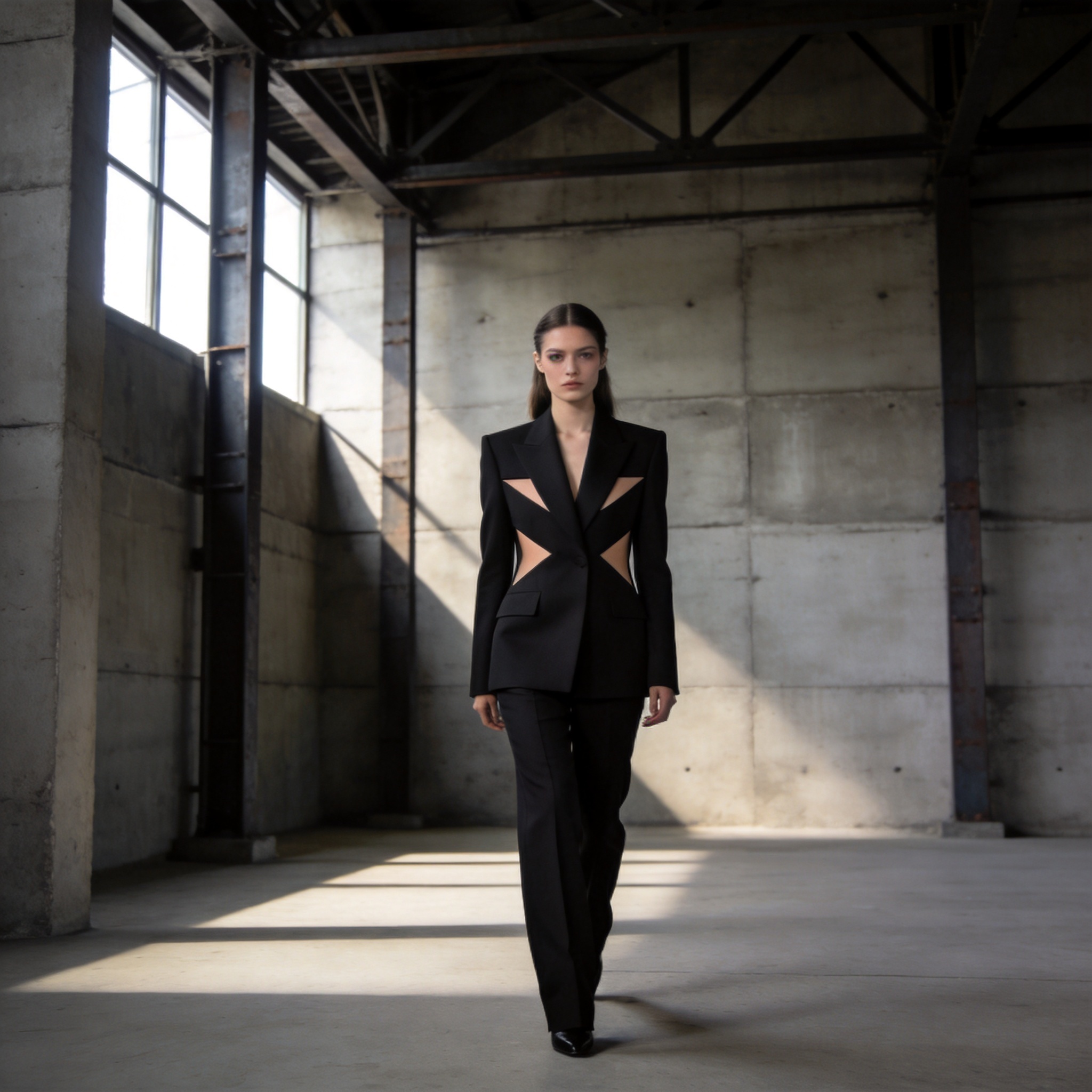 Editorial look 1 — Structured black tailoring